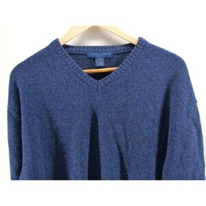 Amherst & Brock Sweater Mens 2XL Blue Lambswool V Neck Pullover Made‎ in Italy